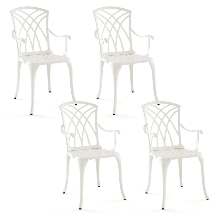 Set of 4 Cast Aluminum Patio Dining Chairs with Armrests and Decorative Patterns