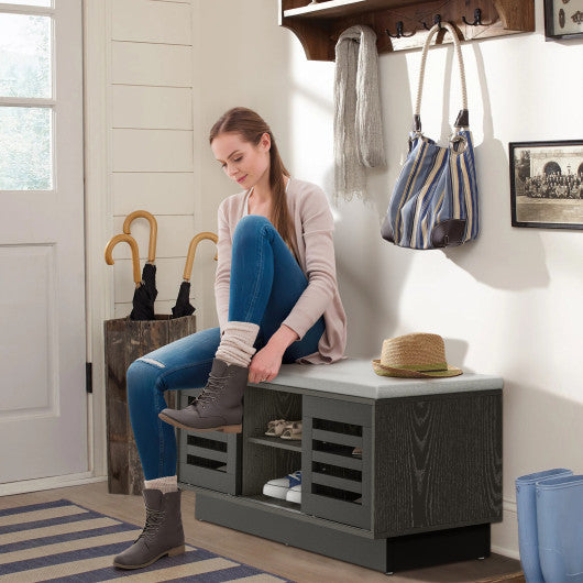 Shoe Bench with 6 Storage Compartments and 3 Adjustable Shelves-Gray