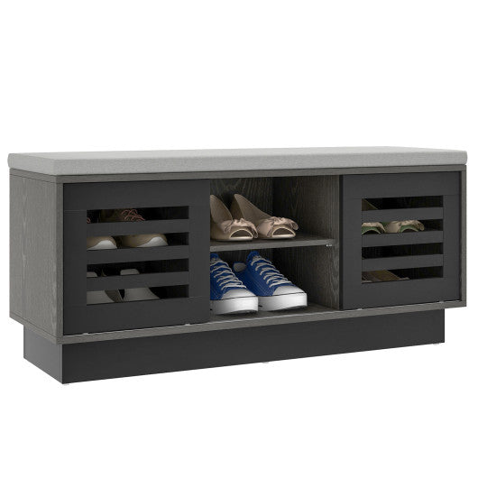 Shoe Bench with 6 Storage Compartments and 3 Adjustable Shelves-Gray