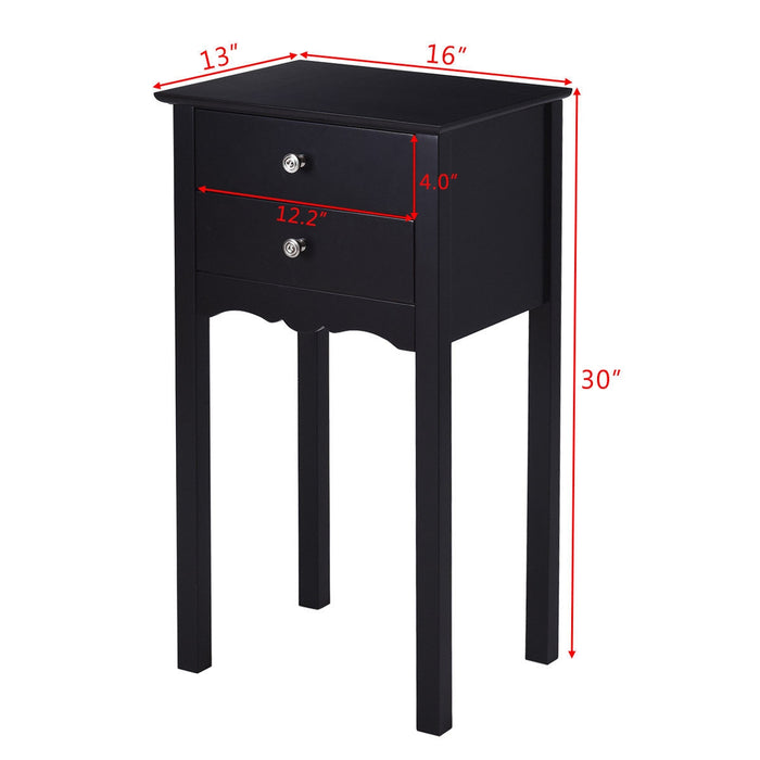 Side Table End Accent Table with 2 Drawers-Black