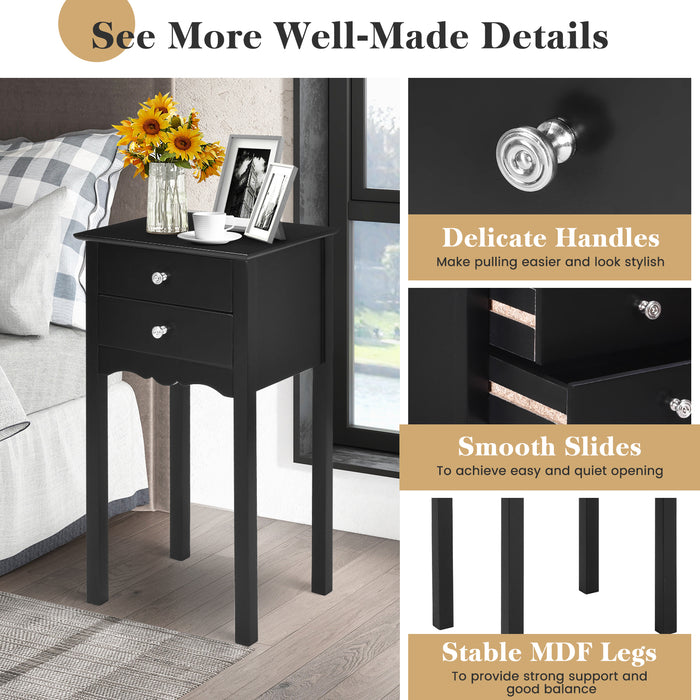 Side Table End Accent Table with 2 Drawers-Black