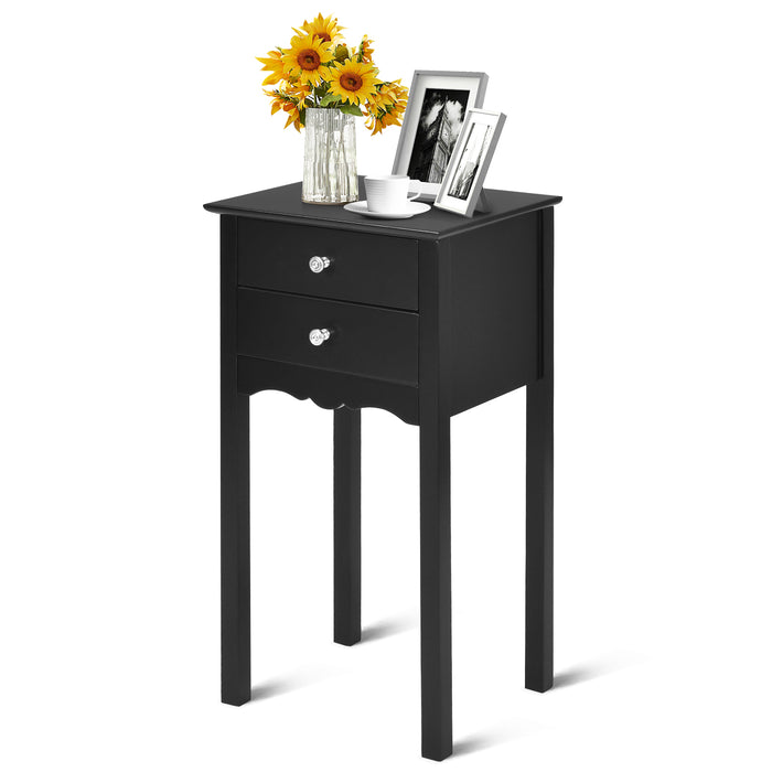 Side Table End Accent Table with 2 Drawers-Black