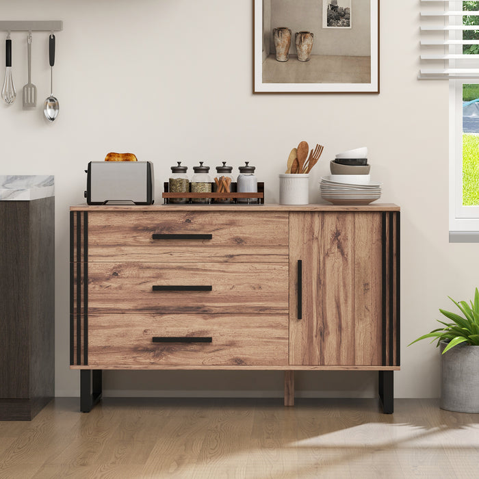 Sideboard Buffet Cabinet Credenza Storage Cabinet with 3 Drawers-Rustic Brown