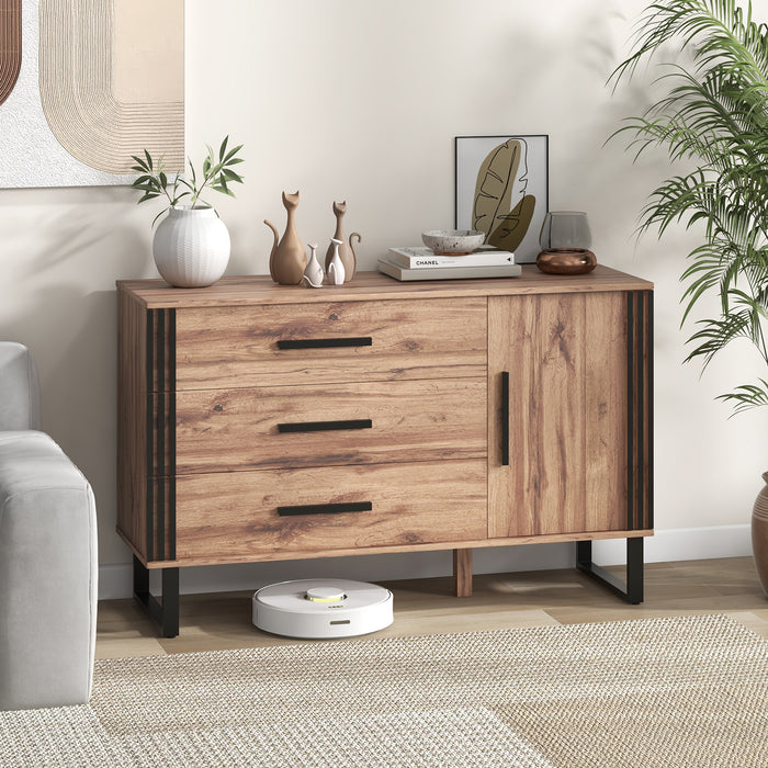 Sideboard Buffet Cabinet Credenza Storage Cabinet with 3 Drawers-Rustic Brown