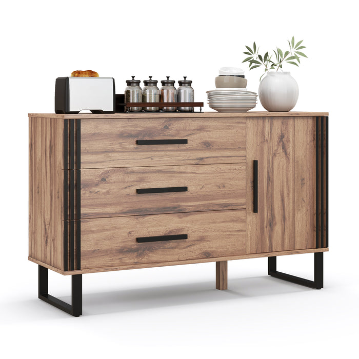 Sideboard Buffet Cabinet Credenza Storage Cabinet with 3 Drawers-Rustic Brown