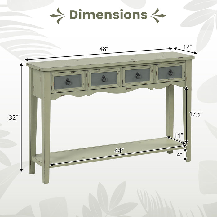 48 Inch Farmhouse Console Table with 2 Drawers and Open Storage Shelf for Hallway