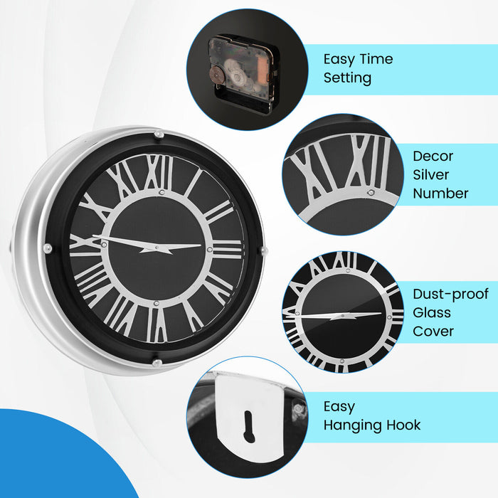 13.5/17.5 Inch Silent Wall Clock with Silver Frame-S