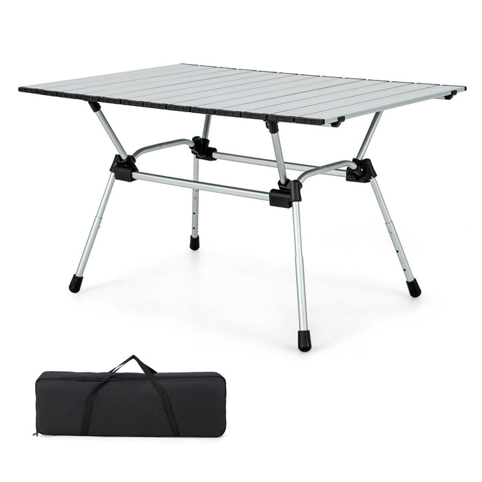 Folding Heavy-Duty Aluminum Camping Table with Carrying Bag-Silver