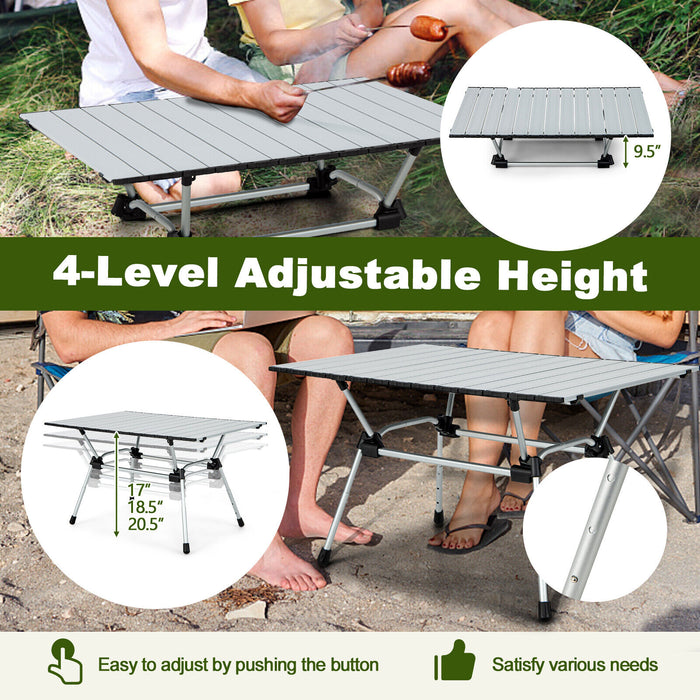 Folding Heavy-Duty Aluminum Camping Table with Carrying Bag-Silver