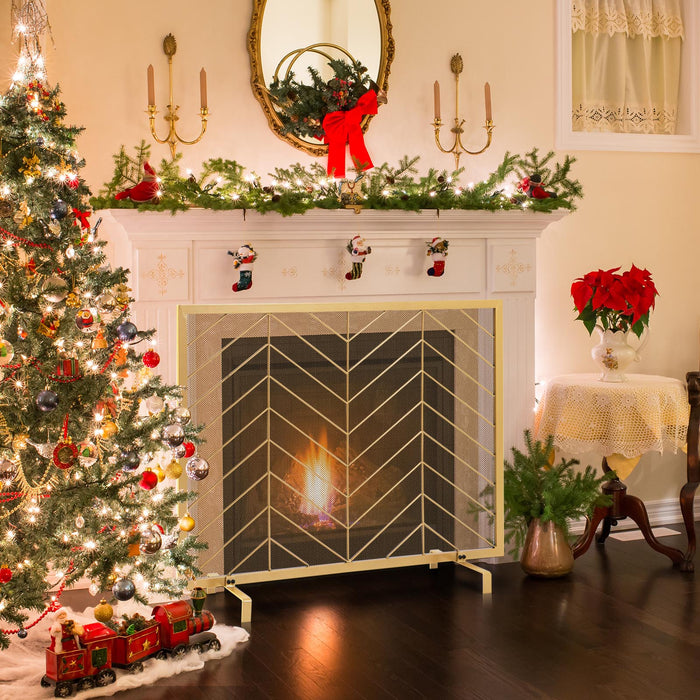 38 x 31 Inch Single Panel Fireplace Screen-Golden