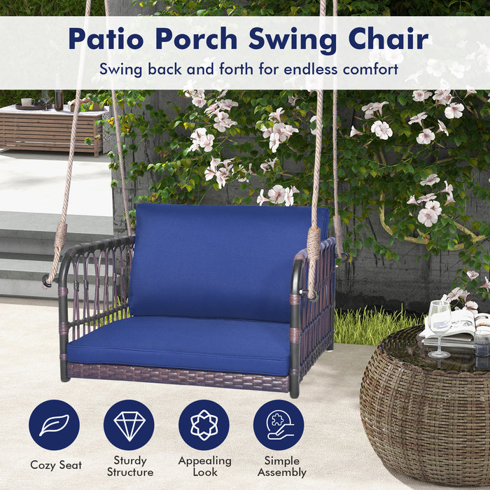 Single Person Hanging Seat with Seat and Back Cushions-Navy