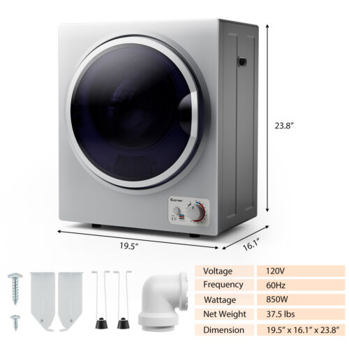 1.5 Cu .ft Clothes Dryer with with Stainless Steel Wall Mount-Silver