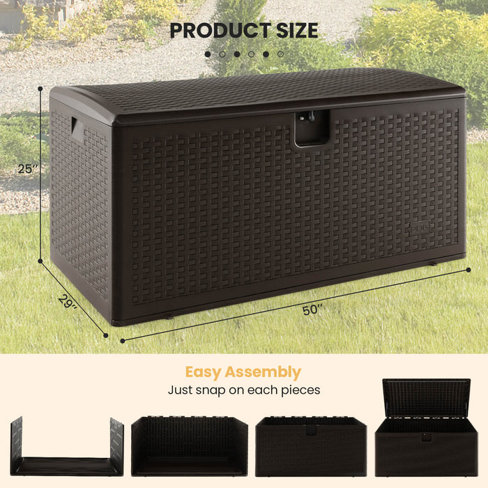 120 Gallon Outdoor Storage Box with Lockable Lid-Brown