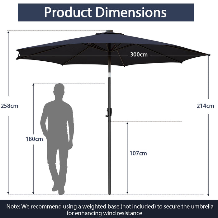 10 Feet Patio Umbrella with 112 Solar Lights and Crank Handle-Navy