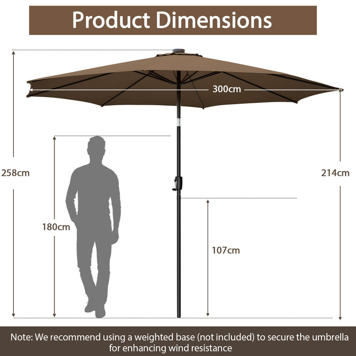 10 Feet Patio Umbrella with 112 Solar Lights and Crank Handle-Coffee