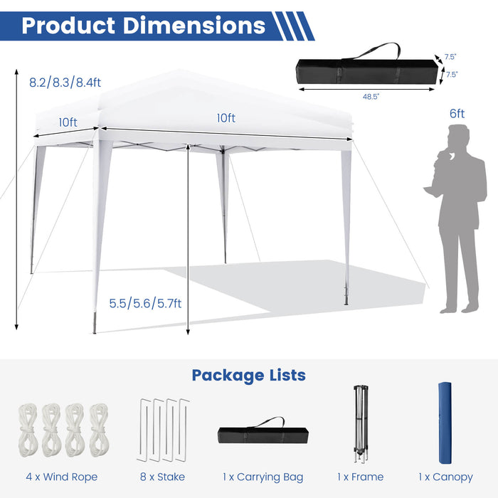 10 x 10 Feet Outdoor Pop-up Patio Canopy for  Beach and Camp-White