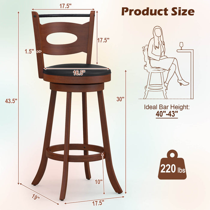 2 Pieces 24/29 inch Swivel Bar Stools with Curved Backrest and Seat Cushions-29 inches