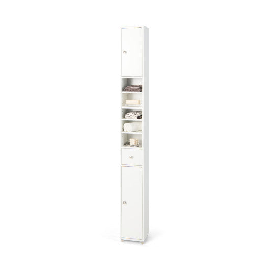 Freestanding Slim Bathroom Cabinet with Drawer and Adjustable Shelves-White