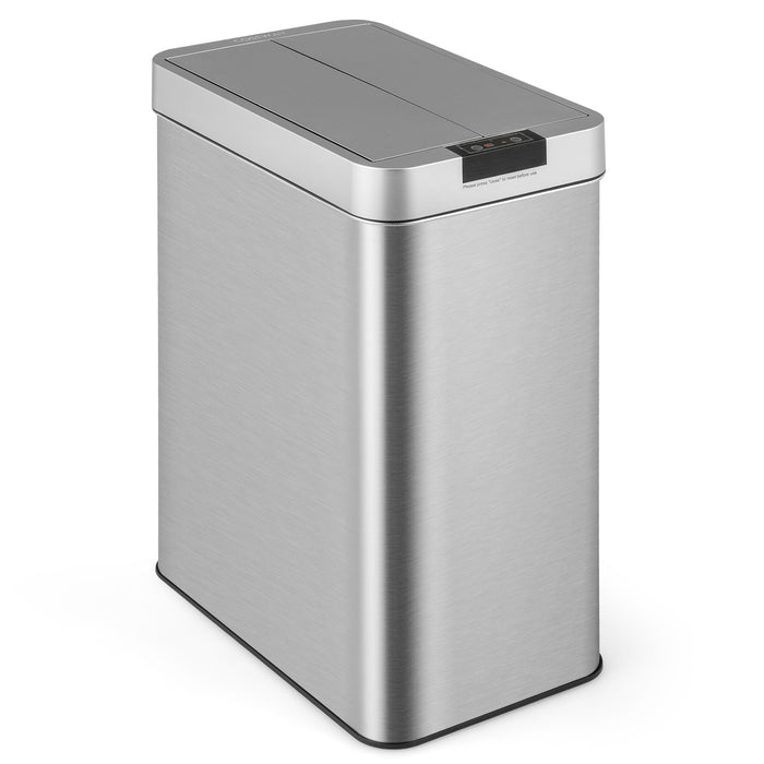 13.2 Gal Slim Kitchen Trash Can with Wing Lids and Stainless Steel Frame