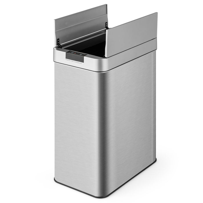 13.2 Gal Slim Kitchen Trash Can with Wing Lids and Stainless Steel Frame