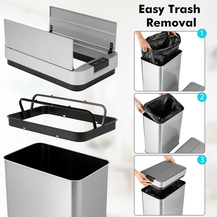 13.2 Gal Slim Kitchen Trash Can with Wing Lids and Stainless Steel Frame