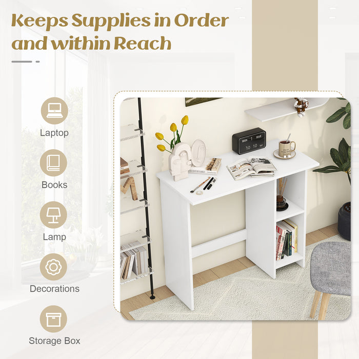 Small Computer Desk with Storage and Adjustable Shelf-White