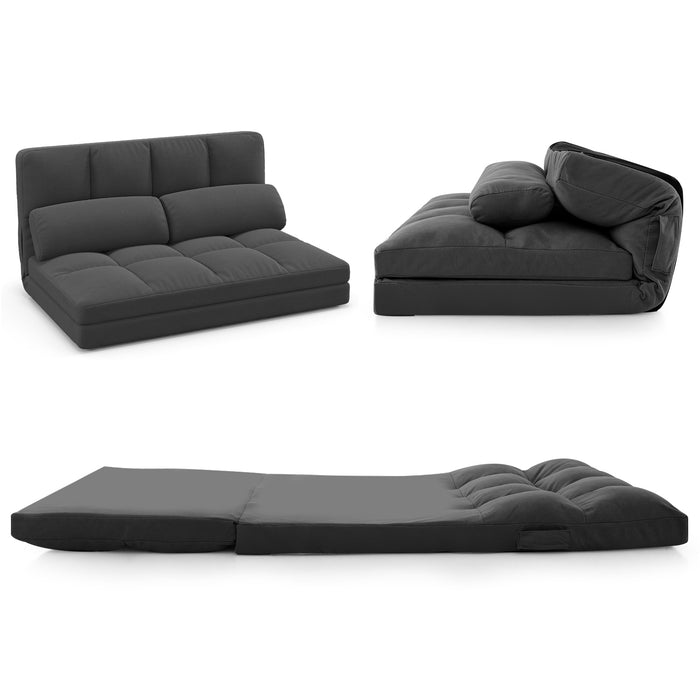 Floor Sofa Bed with 6 Positions Adjustable Backrest  Skin-friendly Velvet Cover-Dark Gray