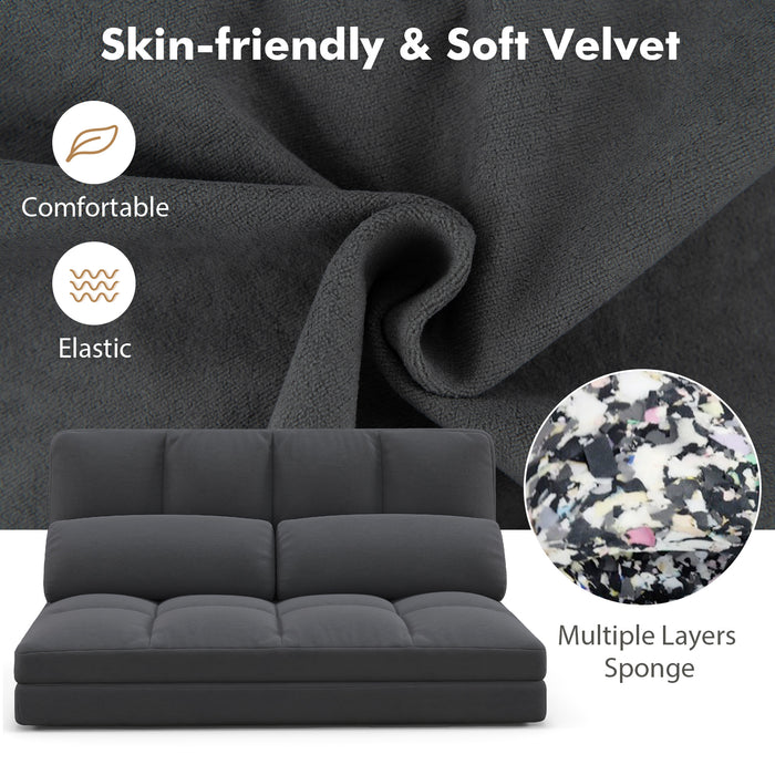 Floor Sofa Bed with 6 Positions Adjustable Backrest  Skin-friendly Velvet Cover-Dark Gray