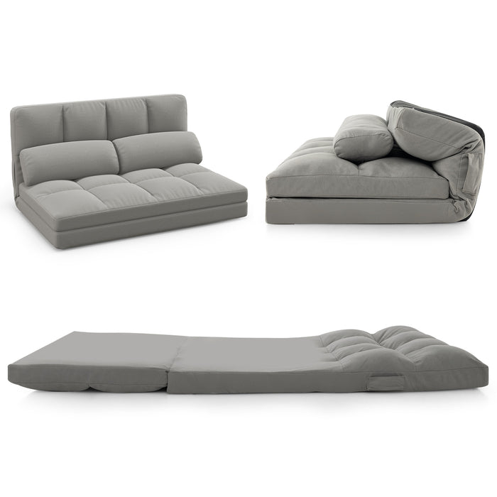 Floor Sofa Bed with 6 Positions Adjustable Backrest  Skin-friendly Velvet Cover-Light Gray