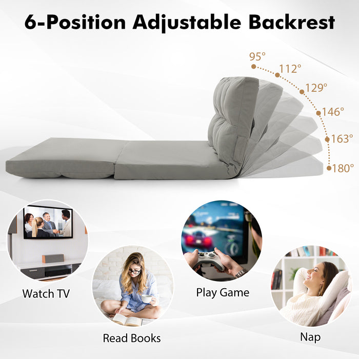 Floor Sofa Bed with 6 Positions Adjustable Backrest  Skin-friendly Velvet Cover-Light Gray