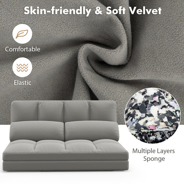 Floor Sofa Bed with 6 Positions Adjustable Backrest  Skin-friendly Velvet Cover-Light Gray