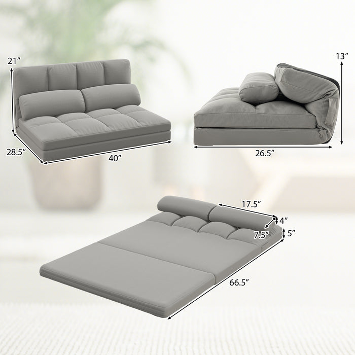 Floor Sofa Bed with 6 Positions Adjustable Backrest  Skin-friendly Velvet Cover-Light Gray