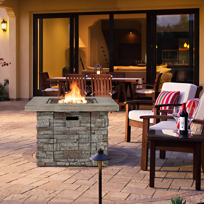 34.5 Inch Square Propane Gas Fire Pit Table with Lava Rock and PVC Cover-Gray