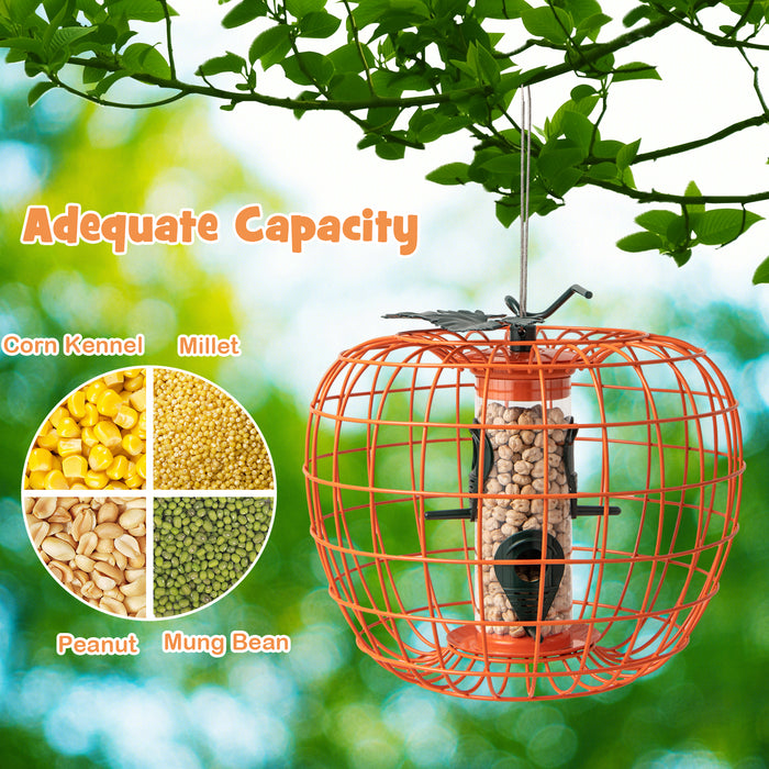 Squirrel-Proof Pumpkin Bird Feeder with Cage and 4 Metal Ports