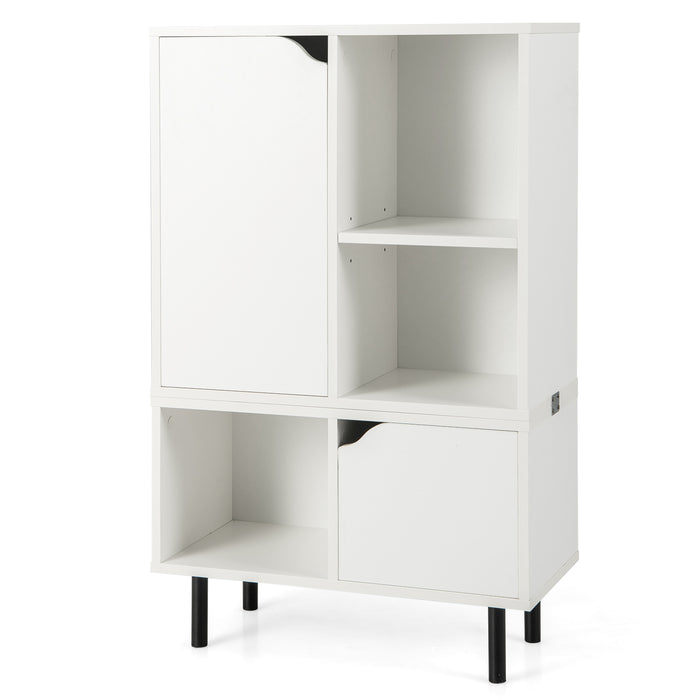 Stackable Bookcase with Adjustable Shelf and Cubes-White