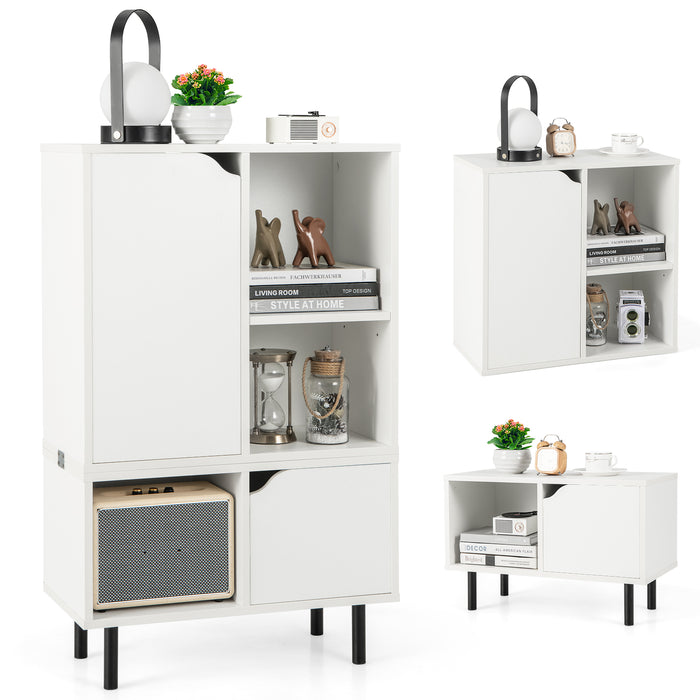 Stackable Bookcase with Adjustable Shelf and Cubes-White