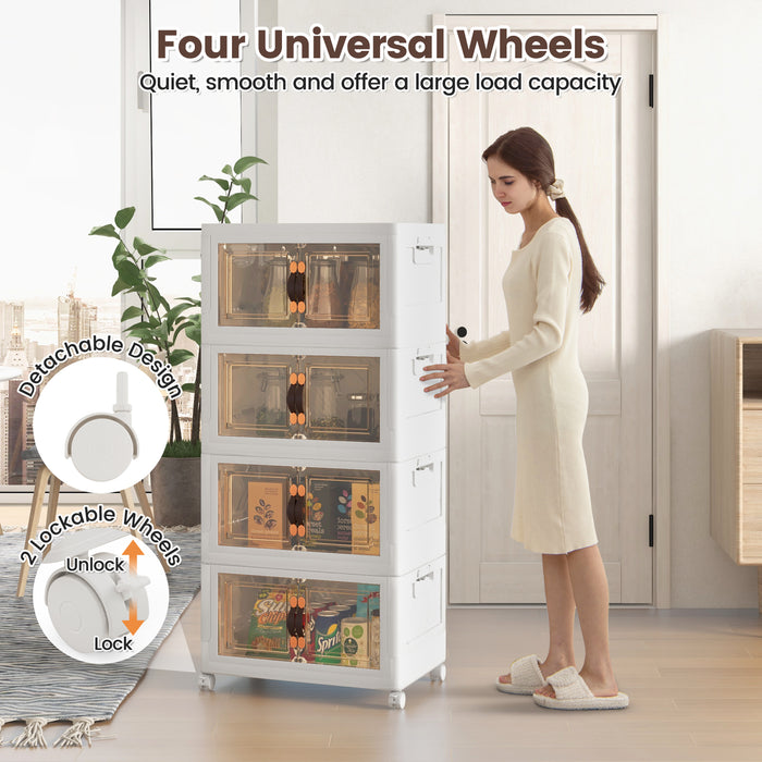 Stackable Storage Bins with Lockable Wheels-4 Pack