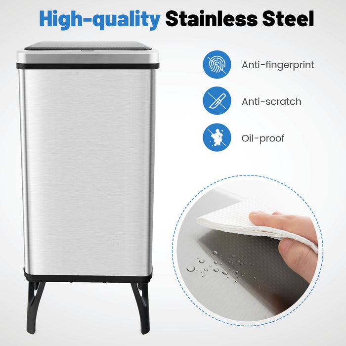 13.2 Gallon Stainless Steel Trash Can with Stay-on Lid and Soft Closure-Silver