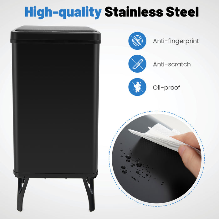 13.2 Gallon Stainless Steel Trash Can with Stay-on Lid and Soft Closure-Black