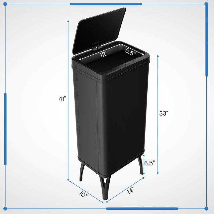 13.2 Gallon Stainless Steel Trash Can with Stay-on Lid and Soft Closure-Black