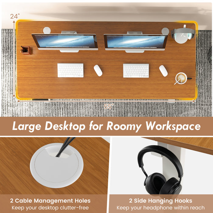 55 x 24 Inches Sit Stand Home Office Desk with 3 Memory Height Settings-Natural