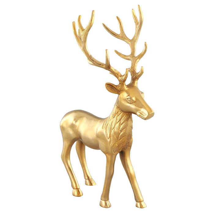 Standing Reindeer Statue Aluminum Deer Sculpture for Indoors Christmas Decor-Golden