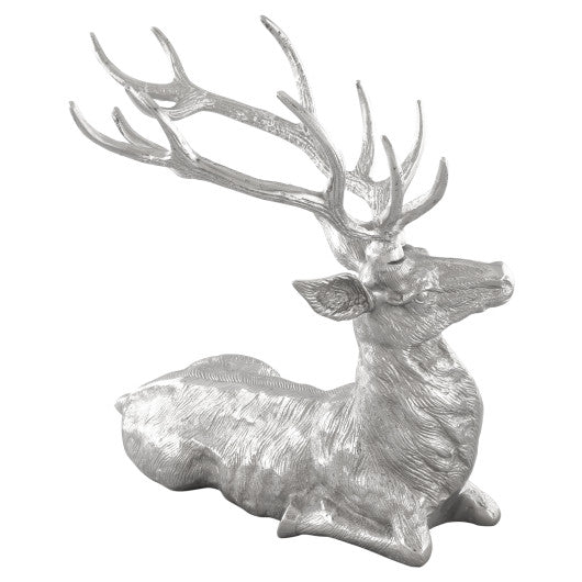 Standing Reindeer Statue Aluminum Deer Sculpture for Indoors Christmas Decor-Silver