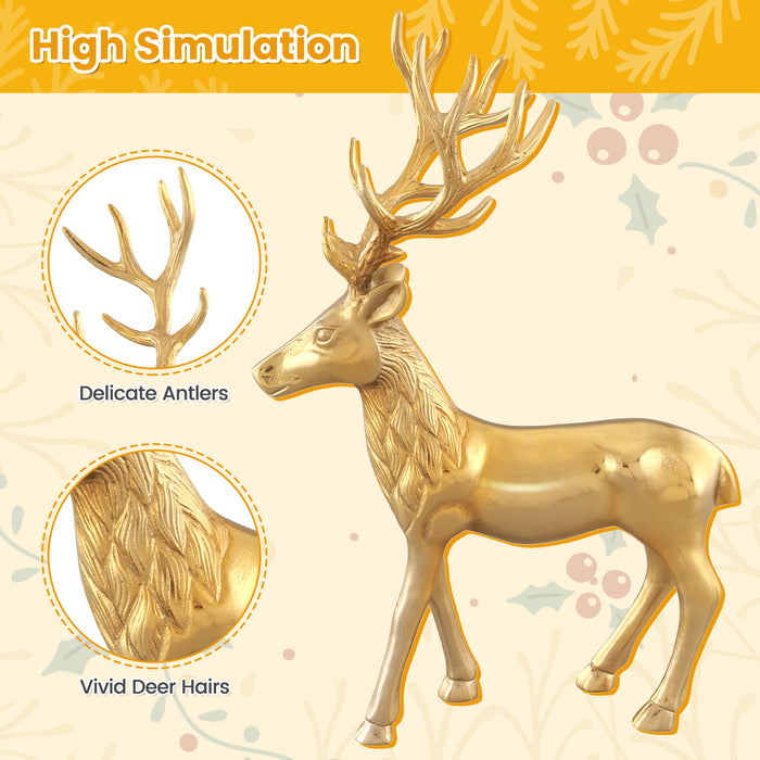 Standing Reindeer Statue Aluminum Deer Sculpture for Indoors Christmas Decor-Golden