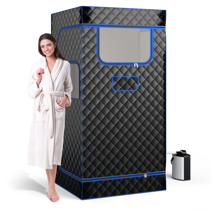 Portable Steam Sauna with 3L Steam Generator Remote Control Wood Foot Massager and Foldable Chair for Home-Black