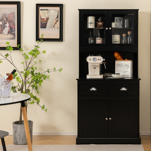 Tall Sideboard with 2 Drawers and Adjustable Shelves-Black