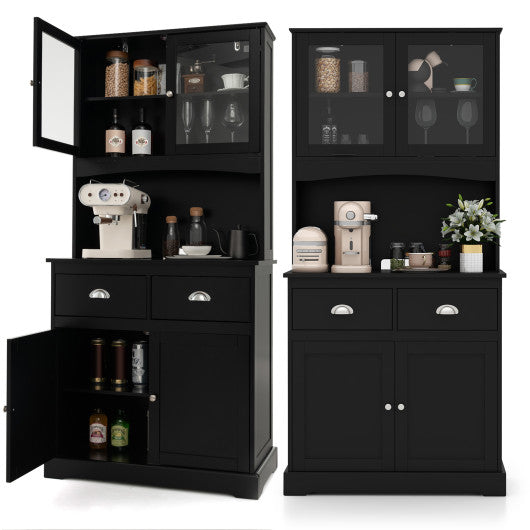 Tall Sideboard with 2 Drawers and Adjustable Shelves-Black