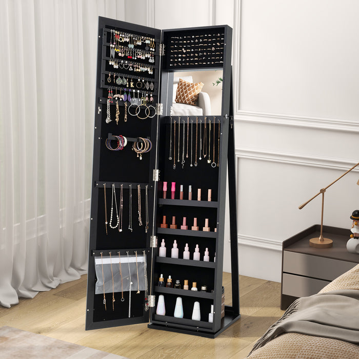 Standing Lockable Jewelry Storage Organizer with Full-Length Mirror-Black