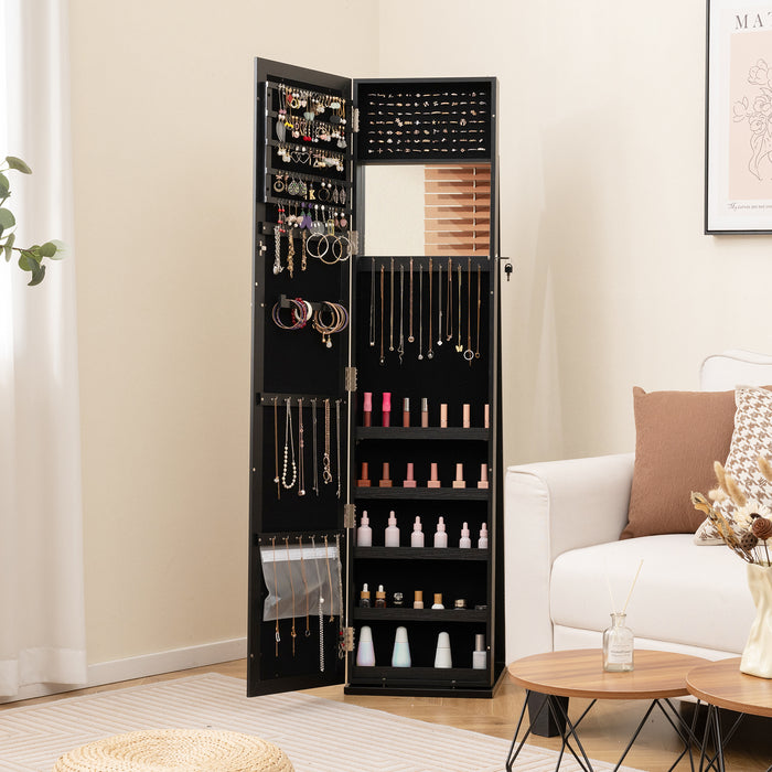 Standing Lockable Jewelry Storage Organizer with Full-Length Mirror-Black