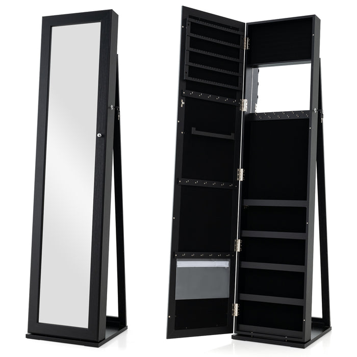 Standing Lockable Jewelry Storage Organizer with Full-Length Mirror-Black